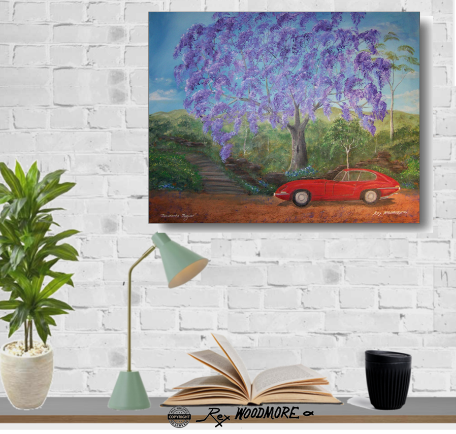 Acrylic Painting by Rex Woodmore titled Jacaranda Jaguar