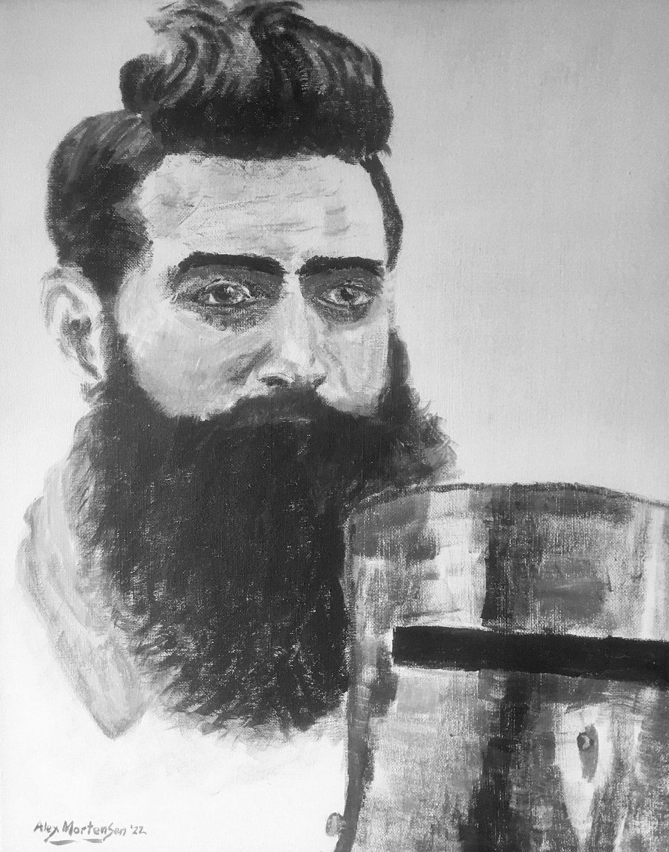 Acrylic Painting by Alex Mortensen titled Ned Kelly with Helmet