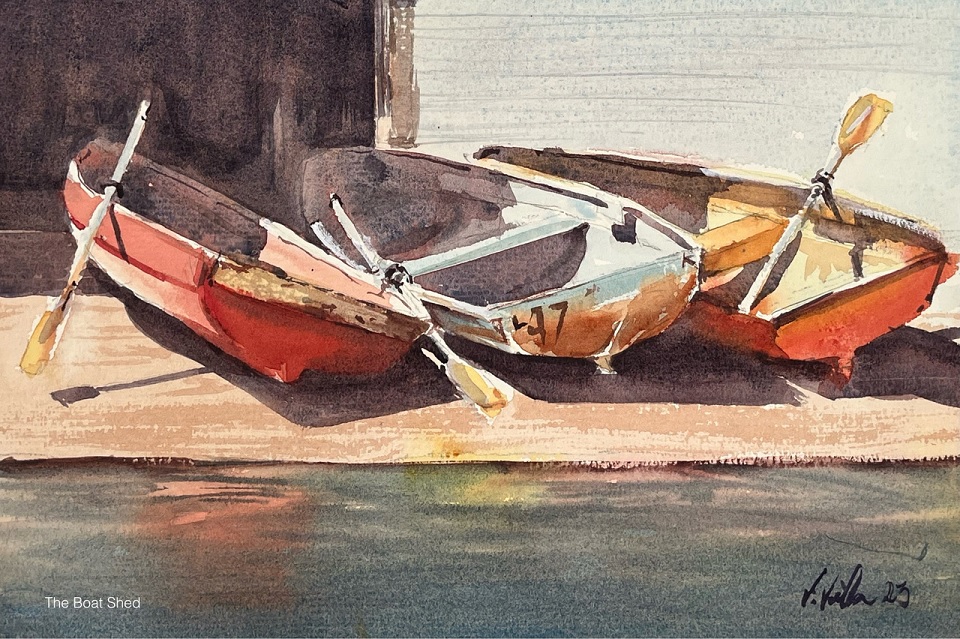Watercolour Painting by Virginia Villa titled The Boat Shed