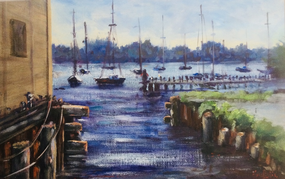 Acrylic Painting by Lyn Ellis titled Morning Light on Swan Bay Queenscliff