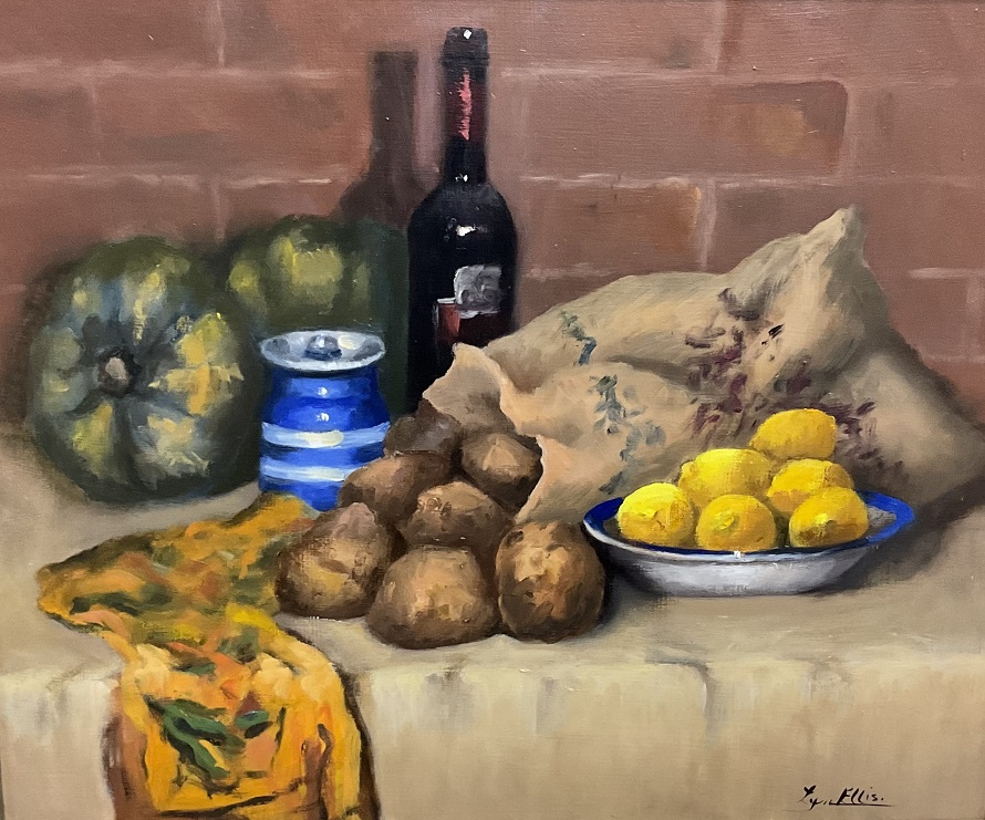 Oil Painting by Lyn Ellis titled Bag of Spuds