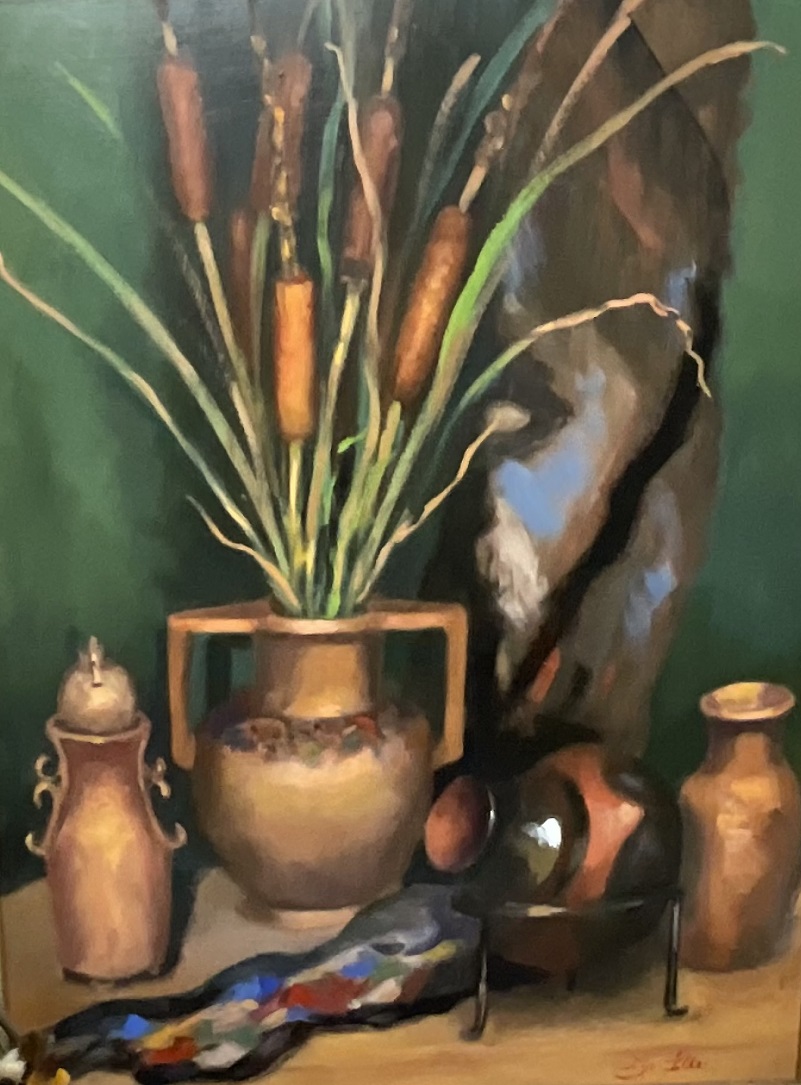  Painting by Lyn Ellis titled Cumbungi and Pots