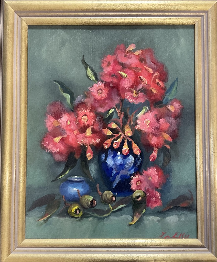 Oil Painting by Lyn Ellis titled Pink Coral Gum Blossom