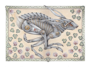 A Pencil painting by Linda Weil depicting Industrial Animals with main colour being Cream Grey and Pink and titled Lepus