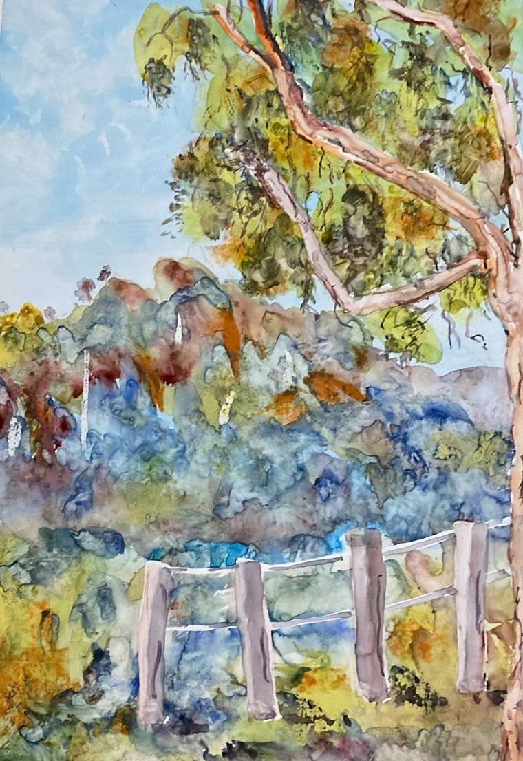 Watercolour Painting by Margaret Morgan Watkins titled In the Foothills of Hanging Rock