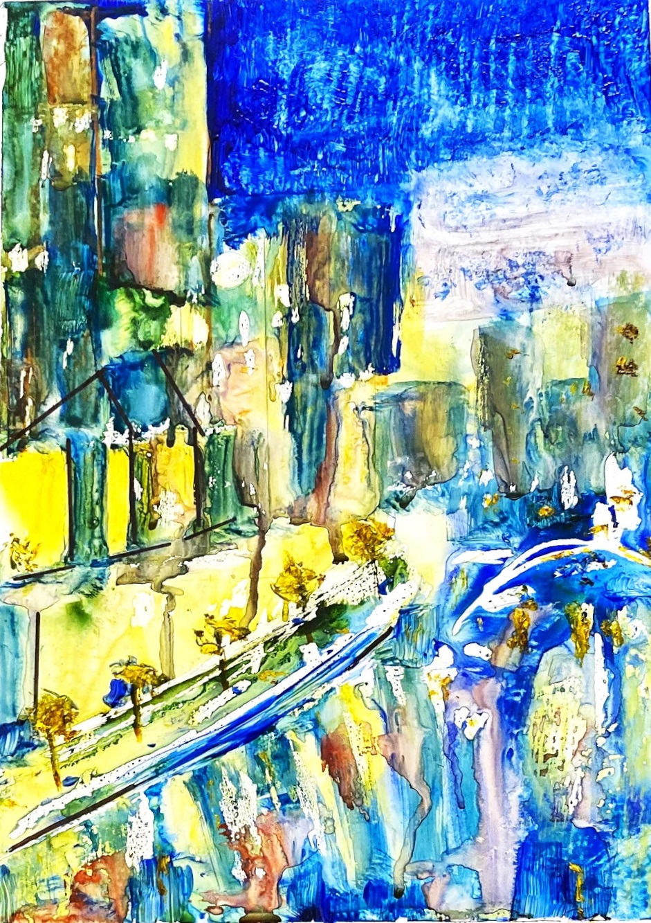 Watercolour Painting by Margaret Morgan Watkins titled Southbank at Night