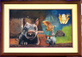 A Mixed Media artwork by Irene Ioannou in the Contemporary Realist style  depicting Animals and Creek with main colour being Black Blue and Brown and titled Outside my House