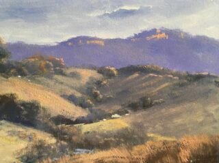 An Oil painting by Diana Garth in the Impressionist style  Hills and titled Long Shadows Hartley