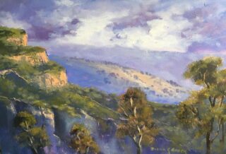 An Oil painting by Diana Garth in the Impressionist style  depicting Landscape Mountains and titled Storm Clouds Katoomba