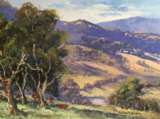 An Oil painting by Diana Garth in the Impressionist style  depicting Landscape Hills and Trees and titled Looking for Shade