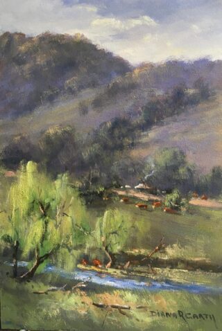 An Oil painting by Diana Garth in the Impressionist style  depicting Landscape Creek Hills and Trees and titled 256-Gilmore Valley Creek