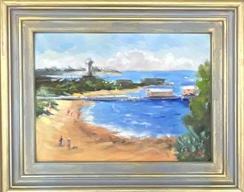 Oil Painting by Lyn Ellis titled Queenscliff Pier and Ferry Terminal