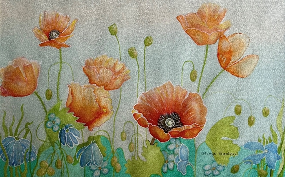 Watercolour Painting by Glenys Gaston titled Orange Orchestra