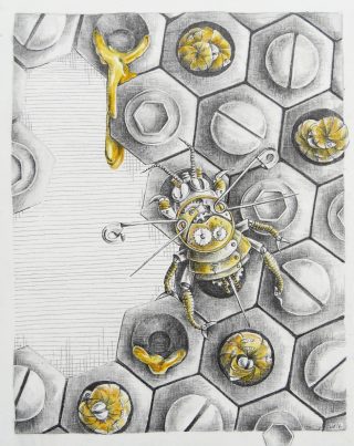 A Mixed Media painting by Linda Weil in the Illustrative style  Animals and titled Bee Spoke