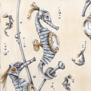 A Mixed Media painting by Linda Weil in the Illustrative style  Fish and titled Equis Maris