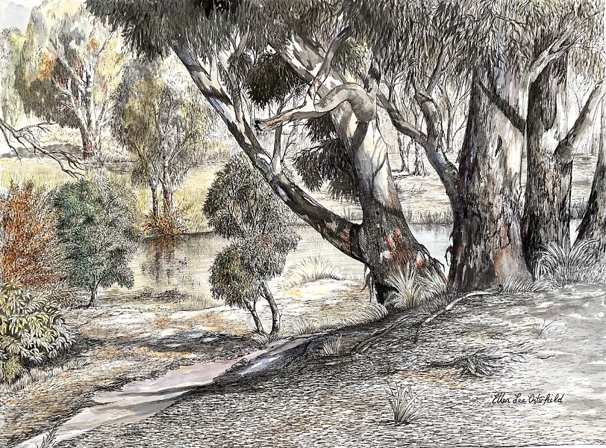 Mixed Media Painting by Ellen Lee Osterfield titled Axe Creek Victoria