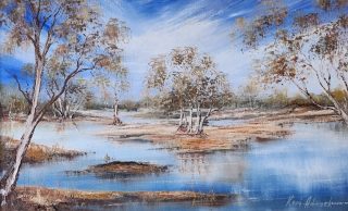 An Oil painting by Keri Adcock depicting Landscape Swamp and Water and titled Hann River Crossing