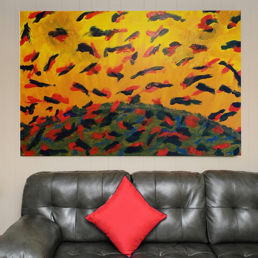 Acrylic Painting by Martin Guinness titled l'arrivo (The Arrival)