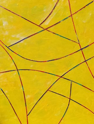 An Acrylic painting by Martin Guinness in the Abstract Expressionist style  Fantasy Outback and Rural with main colour being Yellow and titled Yatra