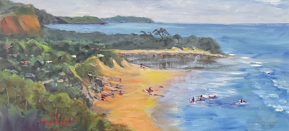 Oil Painting by Lyn Ellis titled Surf School, Anglesea