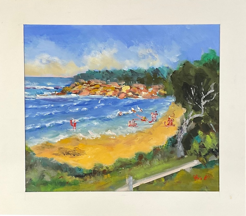 Oil Painting by Lyn Ellis titled Surfs up, Point Lonsdale