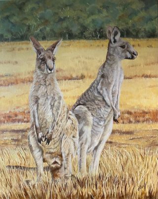 An Oil painting by Jenine Bell in the Realist style  depicting Animals and titled Golden Fields