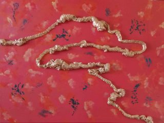 A Mixed Media painting by Martin Guinness in the Abstract Expressionist style  Animals Fantasy and Oriental with main colour being Gold Green and Red and titled Legacy of the Golden Dragon