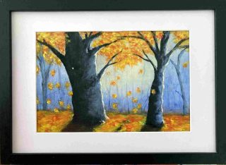 An Acrylic painting by Jenny Ellis-Newman in the Realist Impressionist style  depicting Landscape Bush Farmland and Garden with main colour being Brown Gold and Purple and titled Autumn Gold