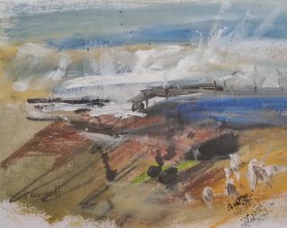 A Mixed Media painting by Trish Bennett in the Contemporary style  depicting Seascape Water and Waves and titled Waves breaking