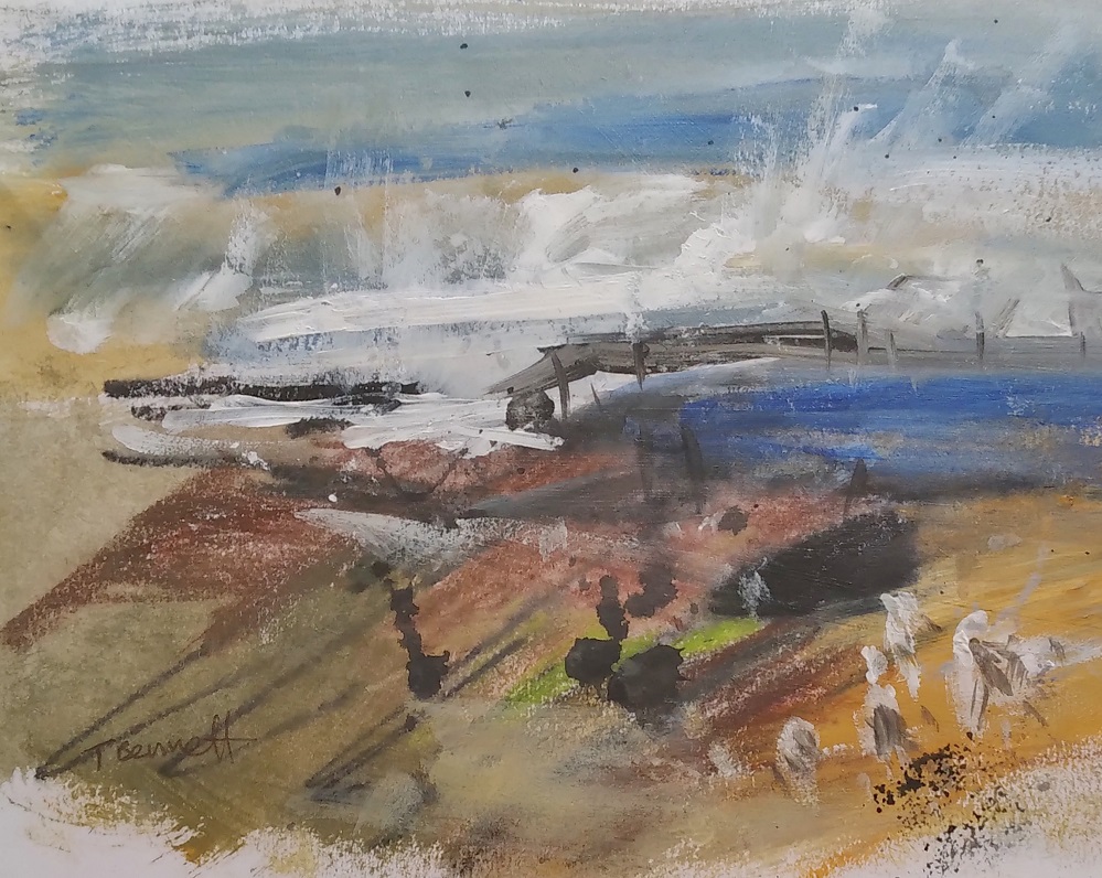 Mixed Media Painting by Trish Bennett titled Waves breaking