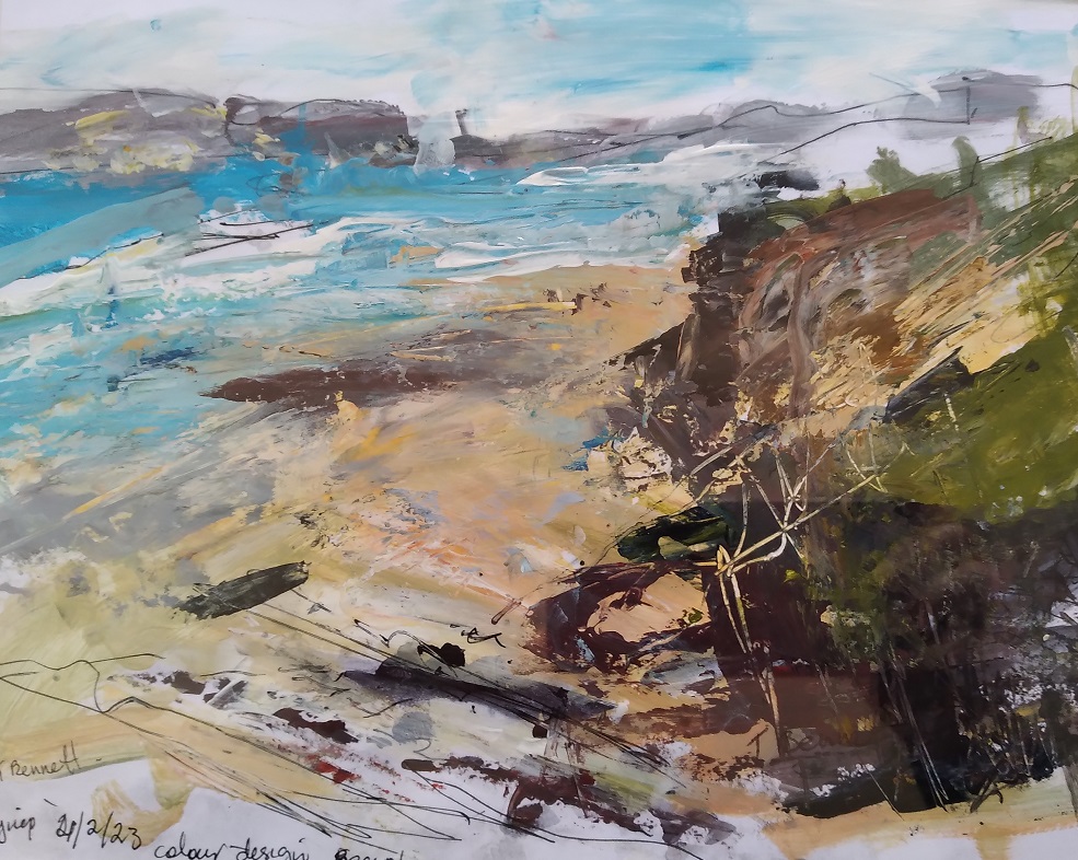 Mixed Media Painting by Trish Bennett titled Getting it All In