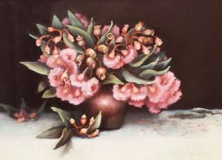 A Pastel painting by Lyn Ellis in the Impressionist style  depicting Flowers and titled Coral Gum Blossom