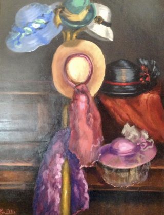 An Oil painting by Lyn Ellis in the Impressionist style  depicting Still Life Woman and titled The Wedding Hats