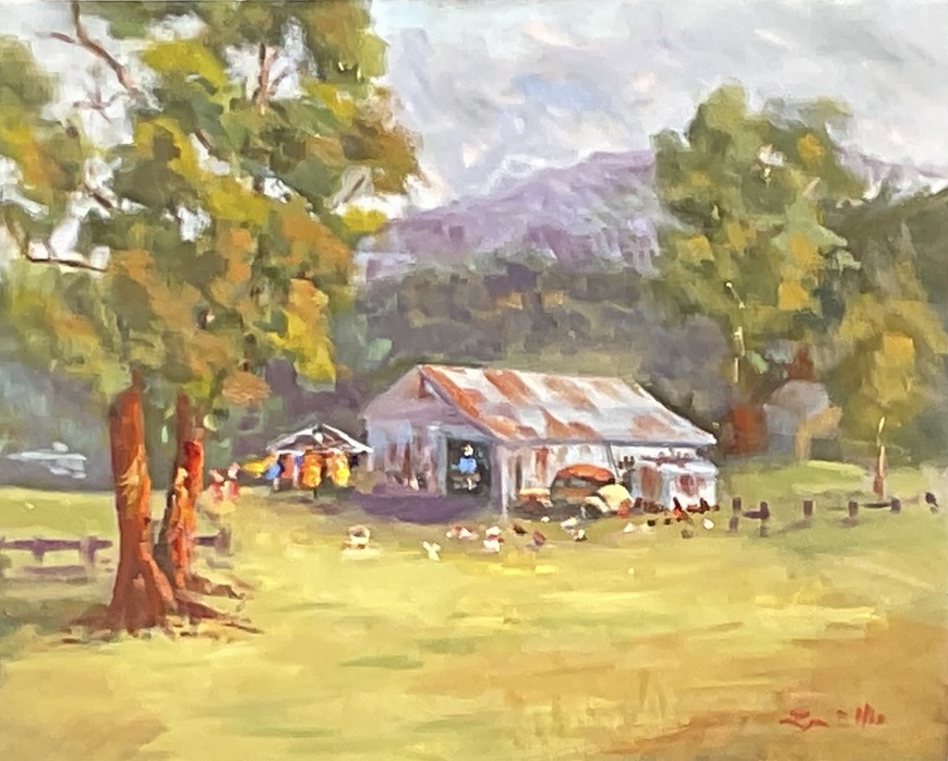 Oil Painting by Lyn Ellis titled Next door in Gisborne