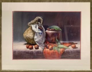 A Pastel painting by Joan Denner depicting Still Life Fruit and titled Red Plums