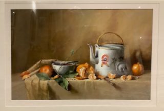 An Oil painting by Joan Denner Fruit and titled Chinese Teapot and Mandarins