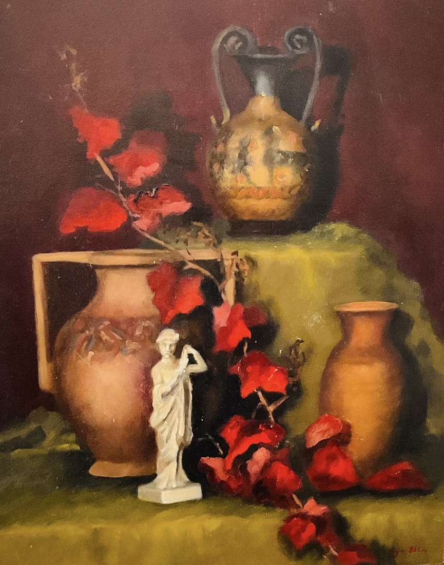 Oil Painting by Lyn Ellis titled Autumn Tones with Pots