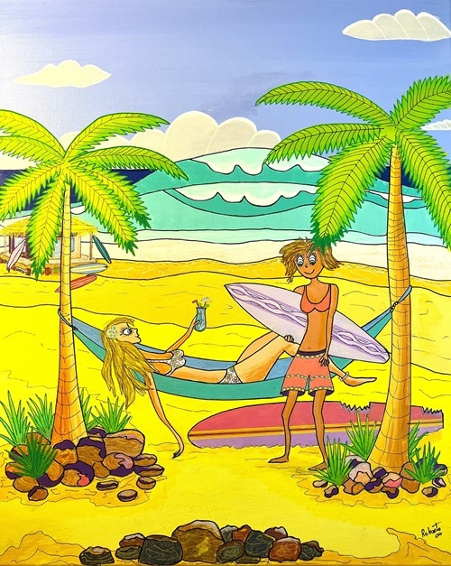 Acrylic Painting by Robert Wale titled Surfer Girls Heaven