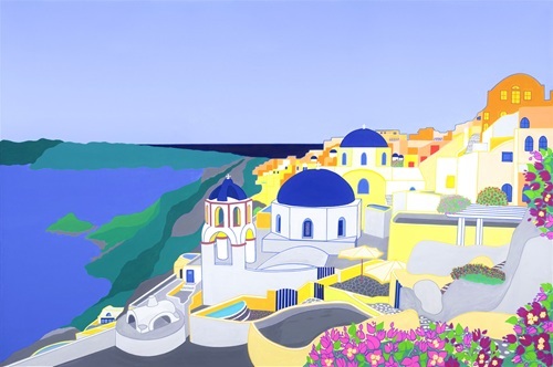 Acrylic Painting by Robert Wale titled Colours of Santorini [Fira]