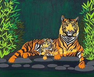 An Acrylic painting by Robert Wale in the Contemporary style  depicting Animals and titled Tiger family