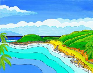 An Acrylic painting by Robert Wale in the Contemporary style  depicting Beach and Seascape and titled Shelly Beach before Time