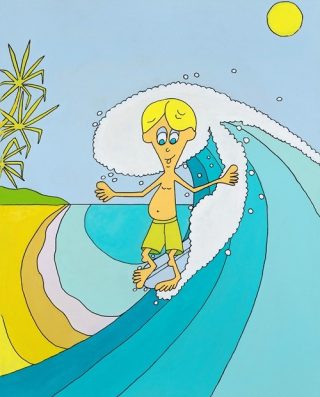 An Acrylic painting by Robert Wale in the Contemporary style  depicting Beach Man and Tropical and titled Surfer Dude