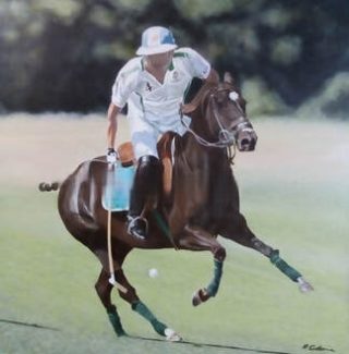 An Acrylic painting by Helen Cochrane in the Realist style  depicting Portrait Animals and People with main colour being Blue Brown and Green and titled Adolfo and Angel