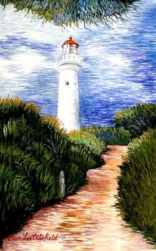 A Watercolour painting by Ellen Lee Osterfield Lighthouse and titled Stroll to the Lighthouse