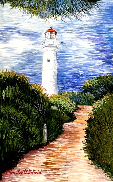 Watercolour Painting by Ellen Lee Osterfield titled Stroll to the Lighthouse