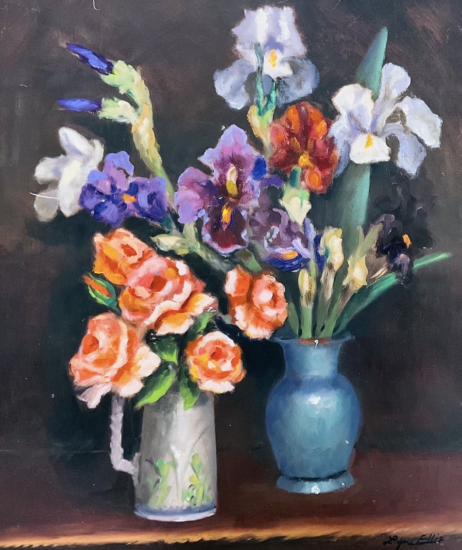 Oil Painting by Lyn Ellis titled Roses and Irises
